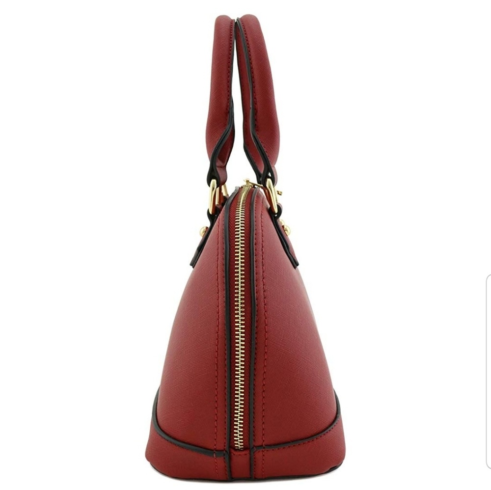 Zip-Around Dome Satchel Red/Wine Color - Picture 2 of 4